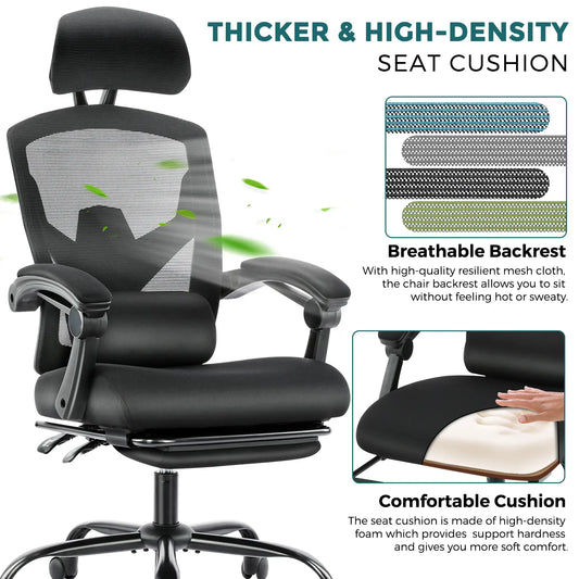 Ergonomic Office Chair | Footrest, Headrest & Adjustable Comfort